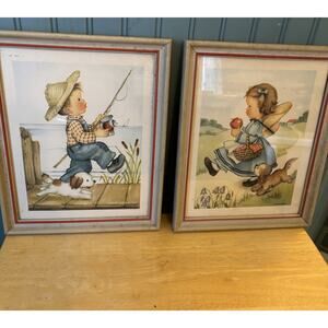 Vintage 1940s Original Children Prints by Eva Harta Fishing Pals Playmates